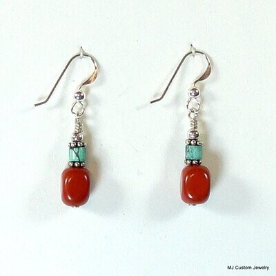 Red Jasper Tumbled Squares & Turquoise Earrings