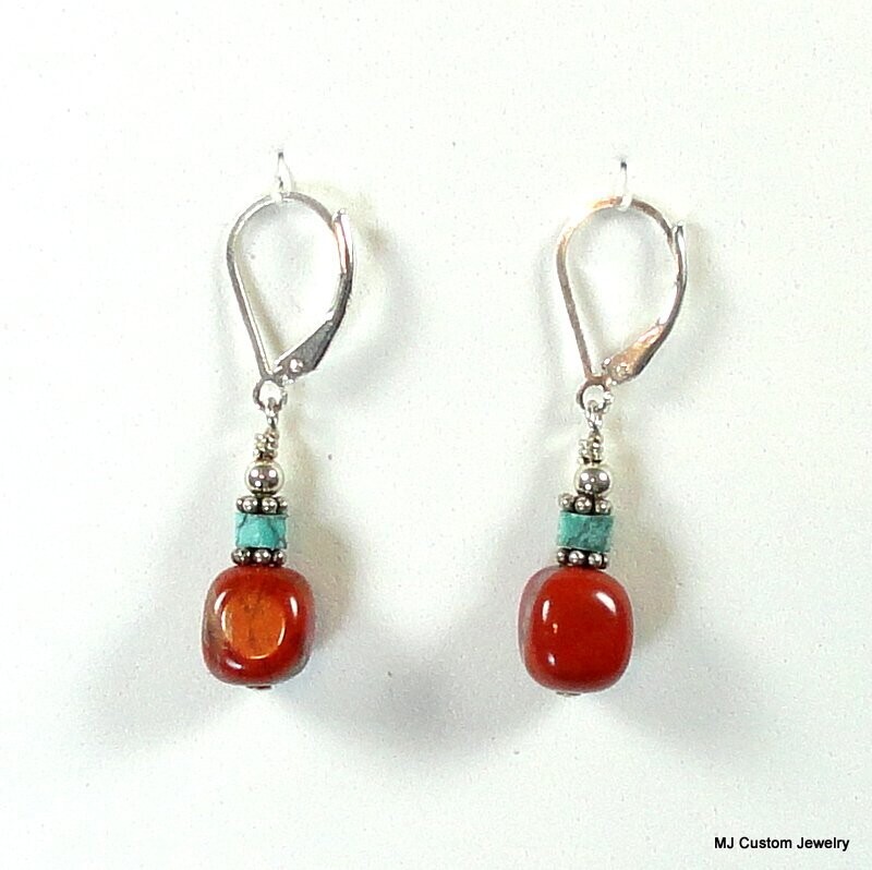 Red Jasper & Turquoise Leverback Earrings