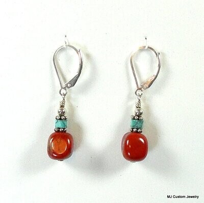 Red Jasper & Turquoise Leverback Earrings