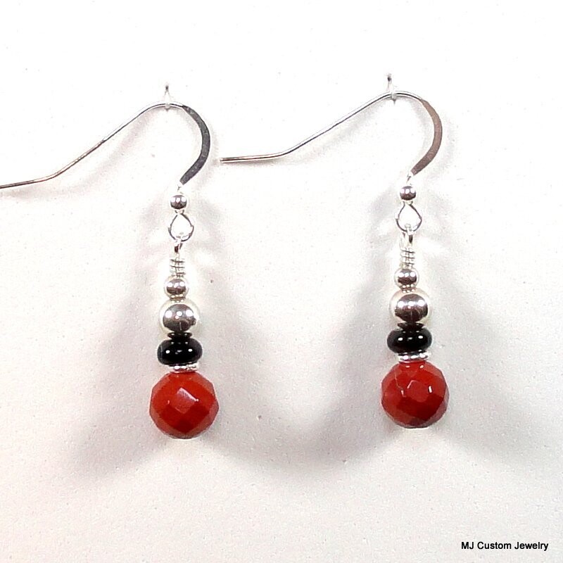 Faceted Red Jasper & Black Agate Rondelle Earrings