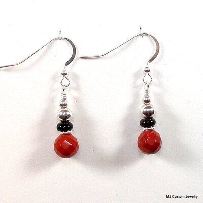 Faceted Red Jasper & Black Agate Rondelle Earrings