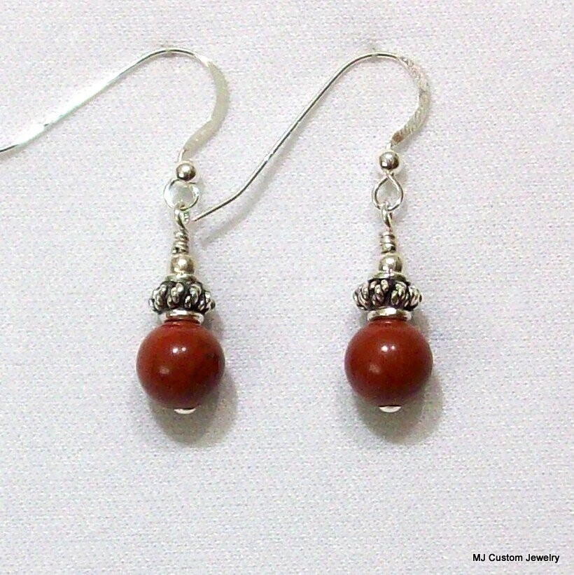 Red Jasper & Bali Silver Open-work Rondelle Earrings