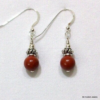 Red Jasper & Bali Silver Open-work Rondelle Earrings