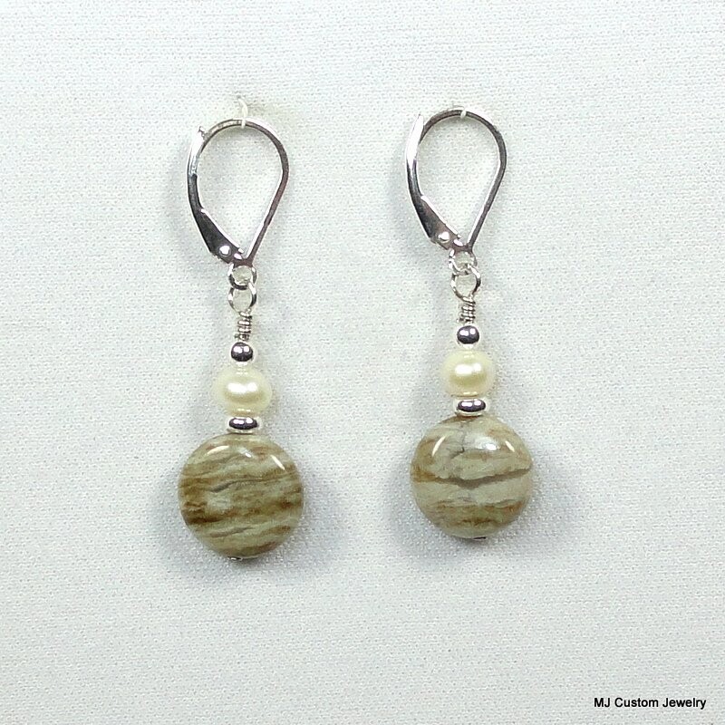 Silverleaf Jasper Coins & Freshwater Pearl Earrings