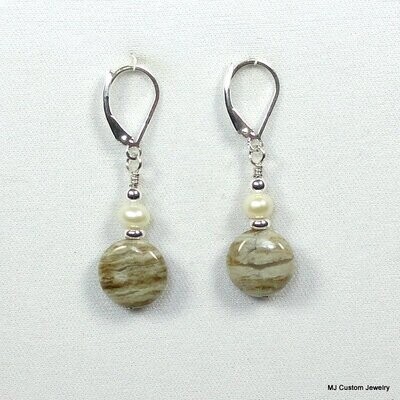 Silverleaf Jasper Coins & Freshwater Pearl Earrings