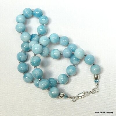 Larimar Blue Jade & Aquamarine Crystal Necklace