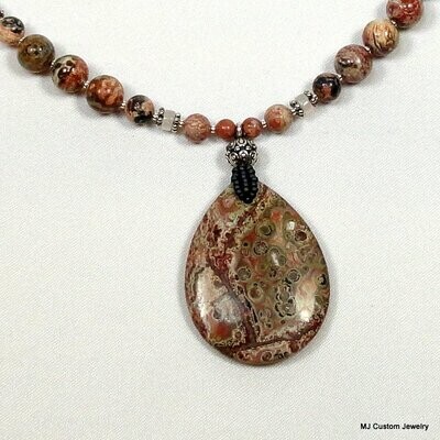 Leopardskin Jasper Teardrop Pendant Necklace