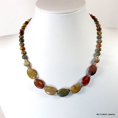 Artistic Picasso Jasper Flat Ovals Necklace