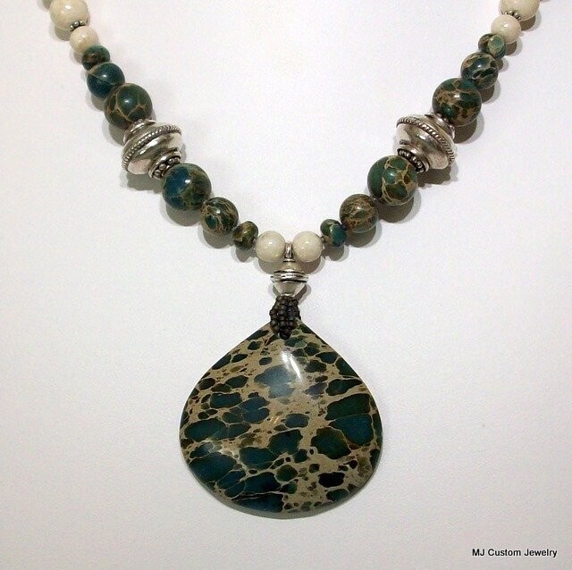 Aqua Terra Jasper Pendant & Bali Sterling Necklace