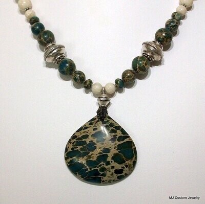 Aqua Terra Jasper Pendant & Bali Sterling Necklace