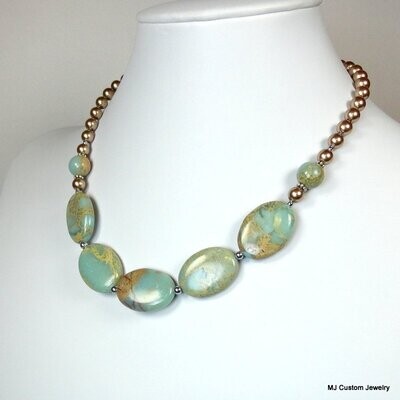 Aqua Terra Jasper Ovals & Swarovski Pearl Necklace