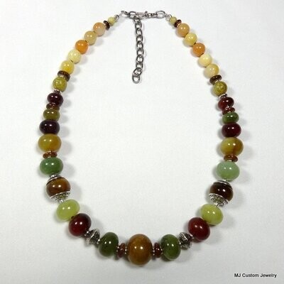 Apple Jade, Yellow Jade & Pewter Saucers Necklace
