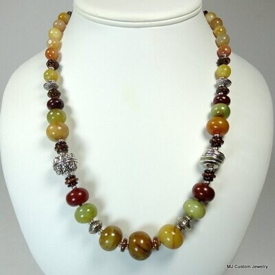 Apple Jade, Yellow Jade & Pewter Focal Bead Necklace