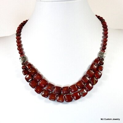 Brecciated Jasper Puffed Squares Bib Necklace