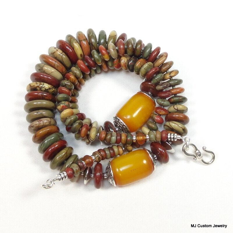 Artistic Picasso Jasper & Bee's Wax Amber Necklace