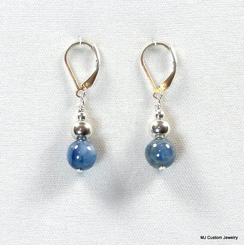 Kyanite Gemstone & Silver Ball Earrings