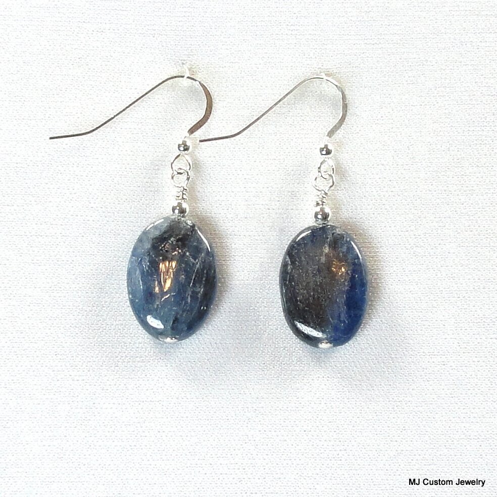 Kyanite Gemstone Flat Oval Earrings