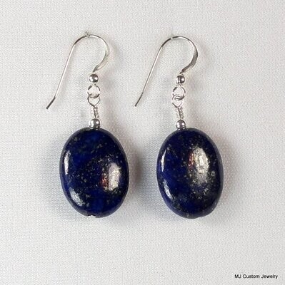 Lapis Lazuli Flat Oval Gemstone Earrings