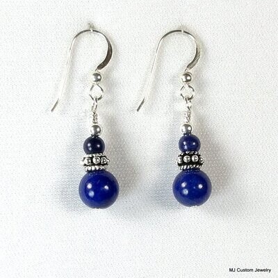 Lapis Lazuli & Bali Silver Rondelle Double Earrings