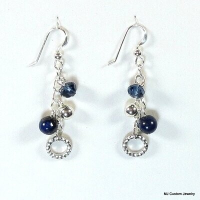 Lapis Lazuli, Crystal & Hammered Ring Chain Earrings