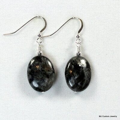 Larvikite Large Flat Oval Gemstone Earrings