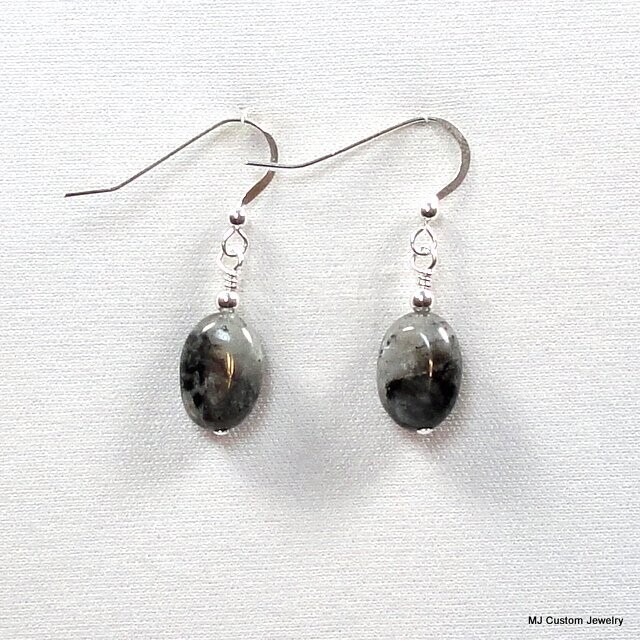 Larvikite Small Flat Oval Gemstone Earrings