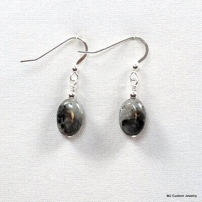 Larvikite Small Flat Oval Gemstone Earrings