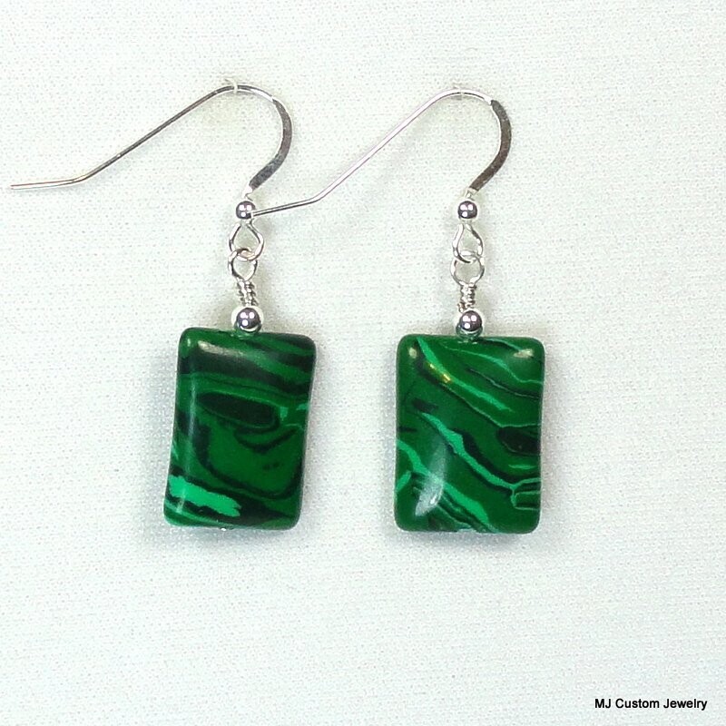 Malachite Rectangles Created Gemstone Earrings
