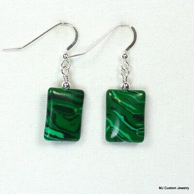 Malachite Rectangles Created Gemstone Earrings