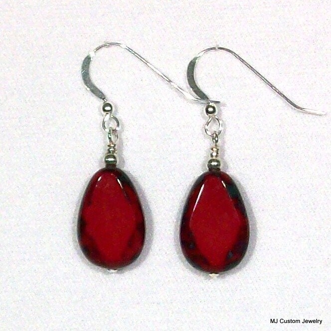 Bohemian Red Marble Flat Nugget Earrings