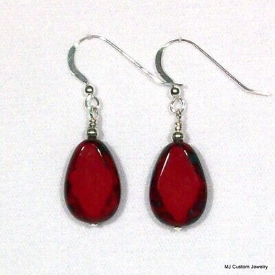 Bohemian Red Marble Flat Nugget Earrings