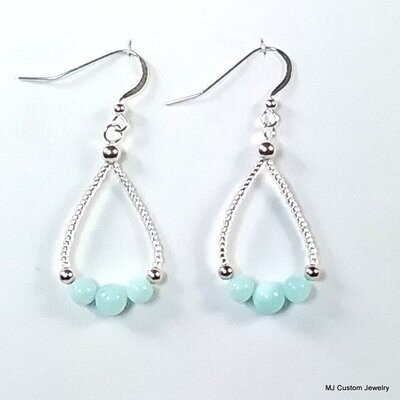 Peruvian Blue Opal Gemstone Stirrup Earrings