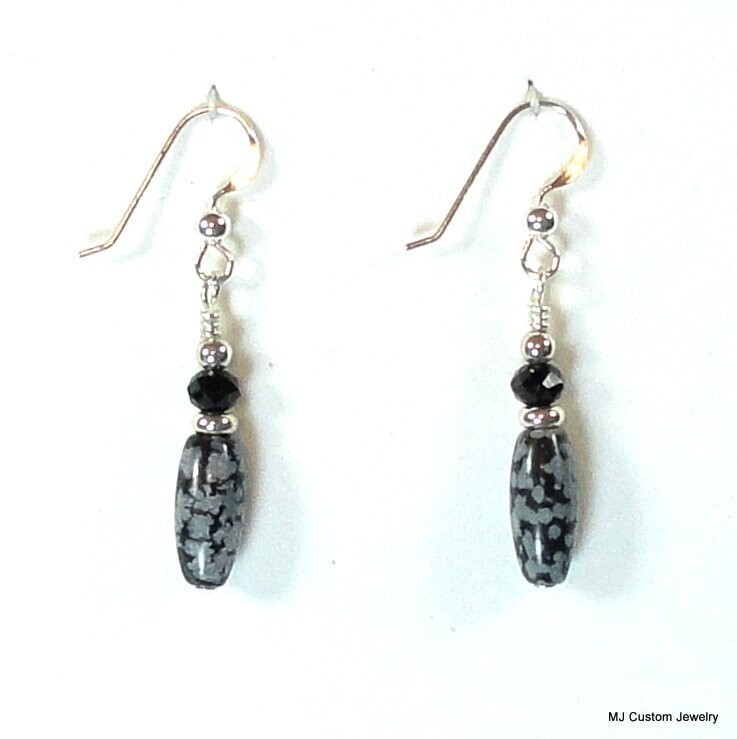 Snowflake Obsidian Melons & Jet Crystal Earrings