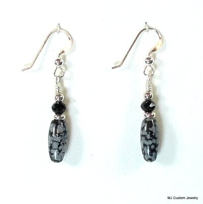 Snowflake Obsidian Melons & Jet Crystal Earrings