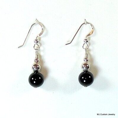 Onyx & Silver Ball Earrings