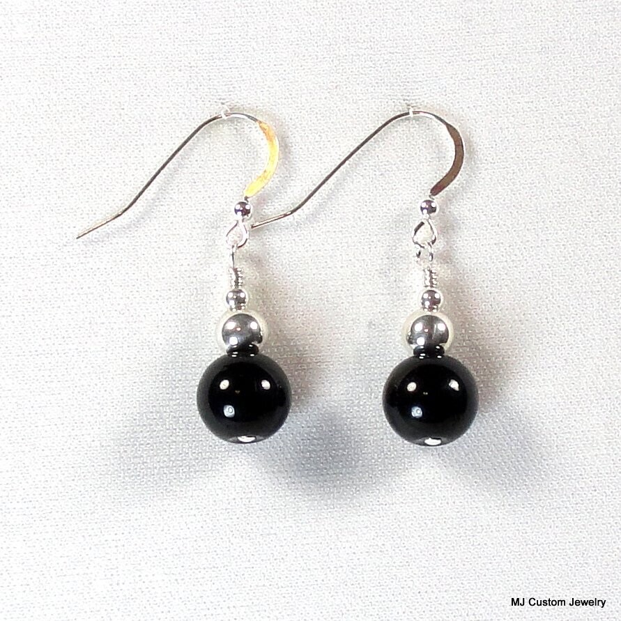 Large Onyx & Silver Ball Earrings