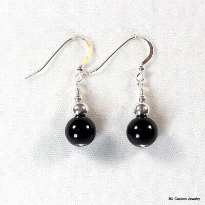 Large Onyx & Silver Ball Earrings