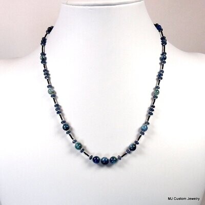 Kyanite Gemstone & Blue Agate Rondelle Necklace