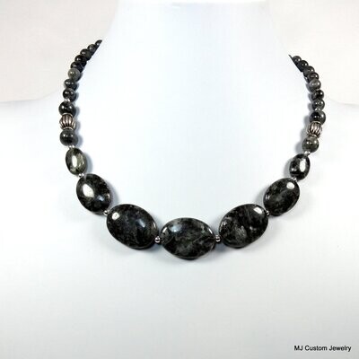 Larvikite Graduating Ovals & Bali Silver Necklace