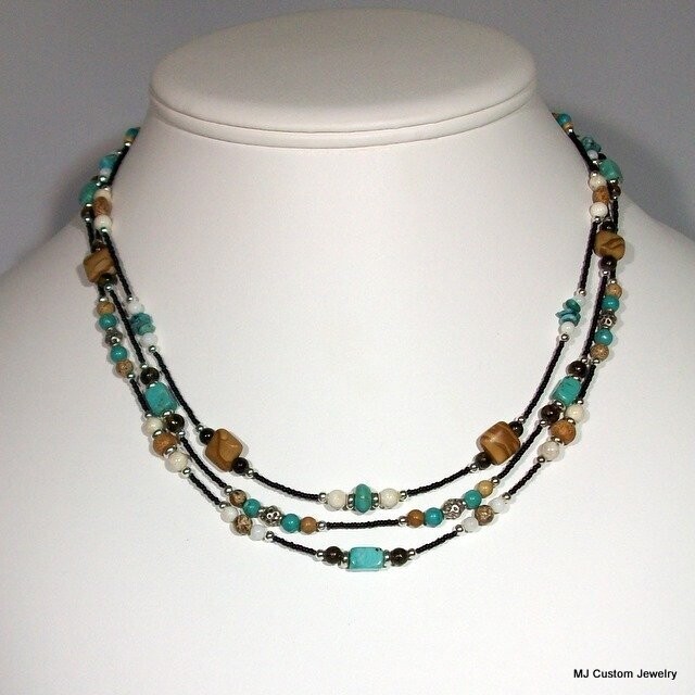 Turquoise & Jasper Triple Strand Necklace