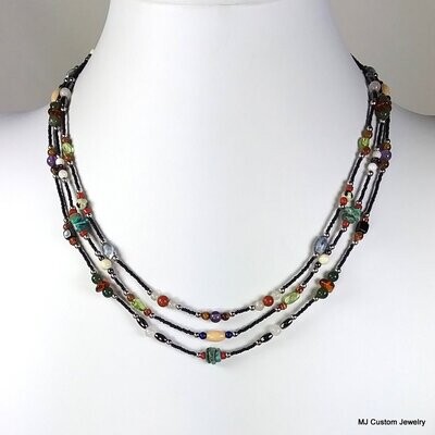 Triple Strand Multi-gemstone Necklace