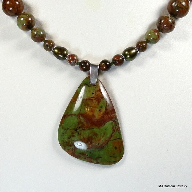 African Green Opal Gemstone Pendant Necklace