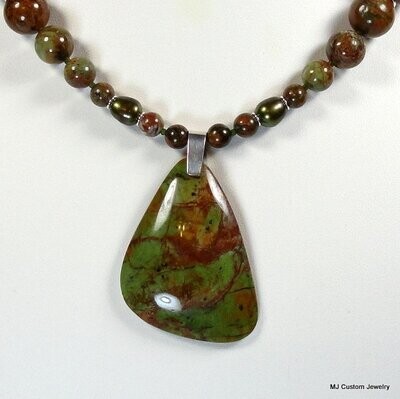 African Green Opal Gemstone Pendant Necklace