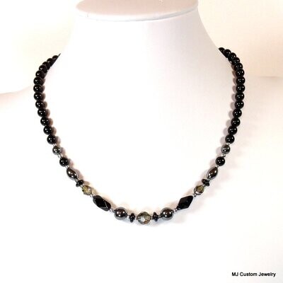 Onyx, Black Diamond Crystal & Hematite Necklace