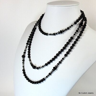 Onyx & Jet Crystals "Almost Endless" 56" Necklace