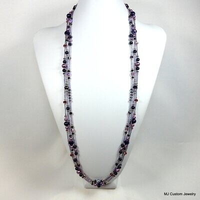 35" Violet & Lilac Pearl & Crystal Triple Necklace
