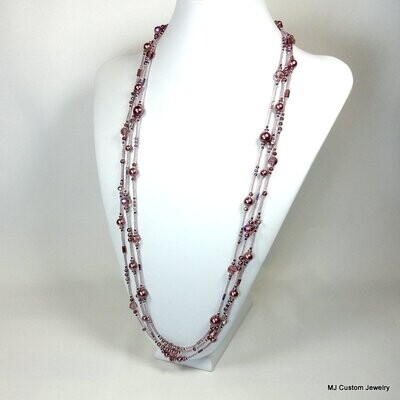 35" Mauve Pearl & Ametrine Crystal Triple Necklace