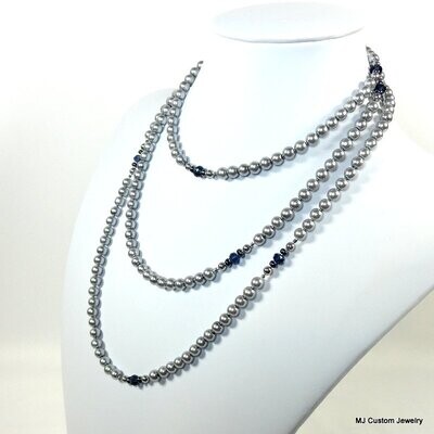 Silver Blue Pearl "Almost Endless" 56" Necklace