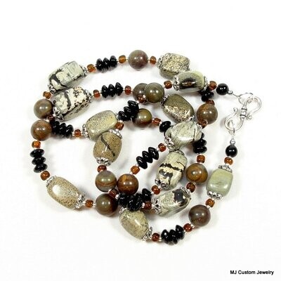 Landscape Stone & Brown Bamboo Jasper Necklace