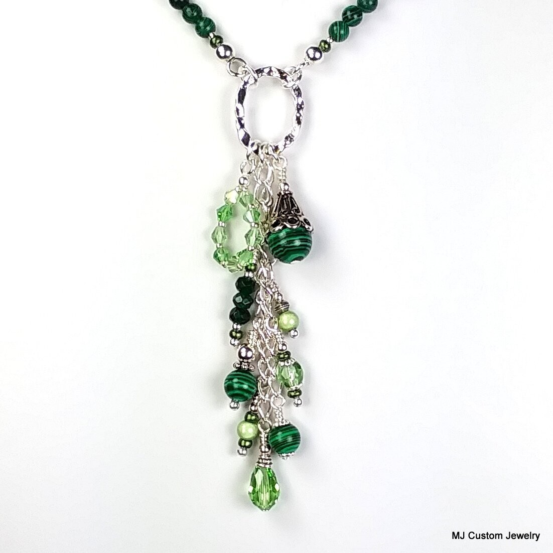 Malachite & Chrysolite Crystal Tassel Pendant Necklace